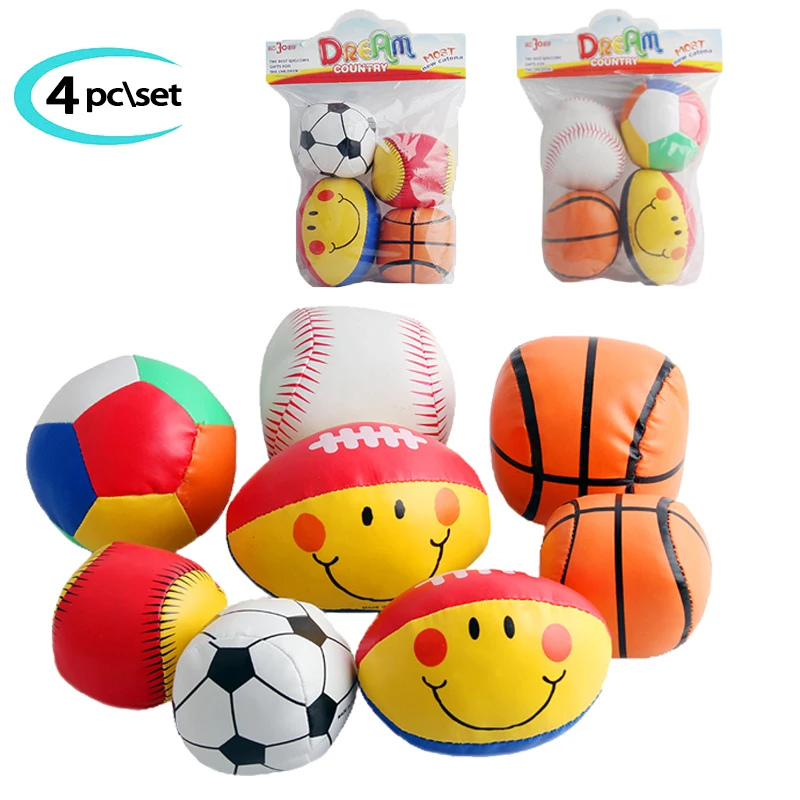 4Pcs Training Exercise Tactile Baby Soft Stuffed Ball Toys Mini Basketball Football Baseball Soccer Suit Set Kids Hand Ball