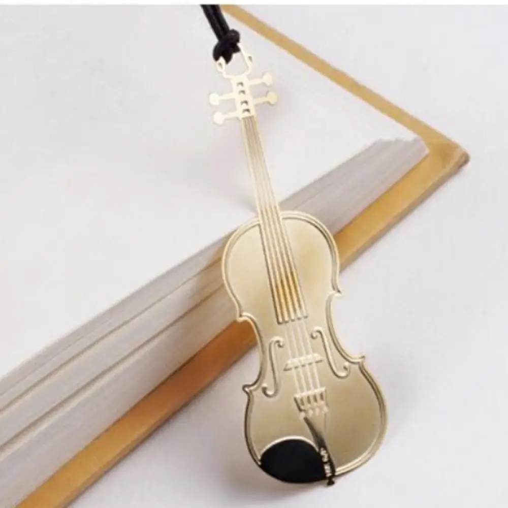 2pcs Exquisite Metal Bookmarks Violin Shape Creative Book Accessories Students Reading Marks Music Aesthetic Stationery Supplies