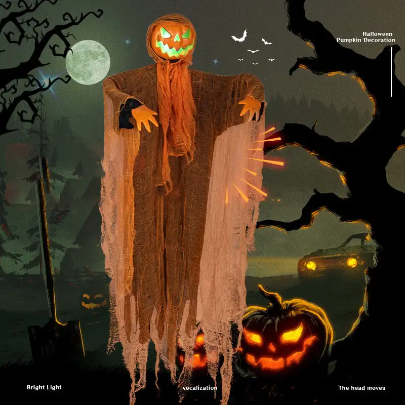 Halloween pumpkin Hanging Ghost party decorations hanging green light light-emitting sound props yard Ghost House Decoration