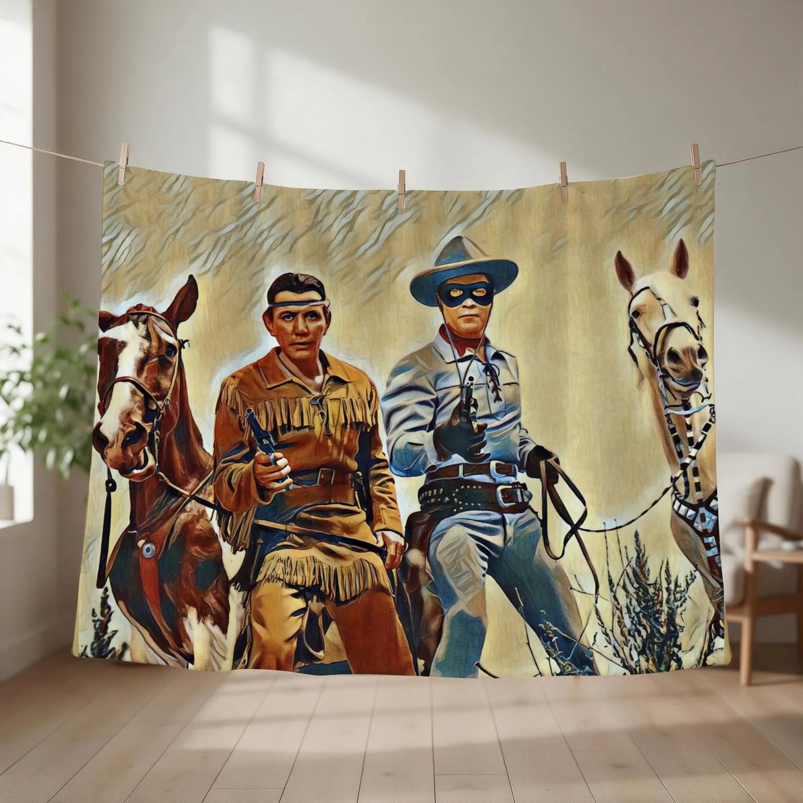 The Lone Ranger & Tonto, Silver & Scout Throw Blanket couch cozy soft plush fuzzy picnic outdoor blanket