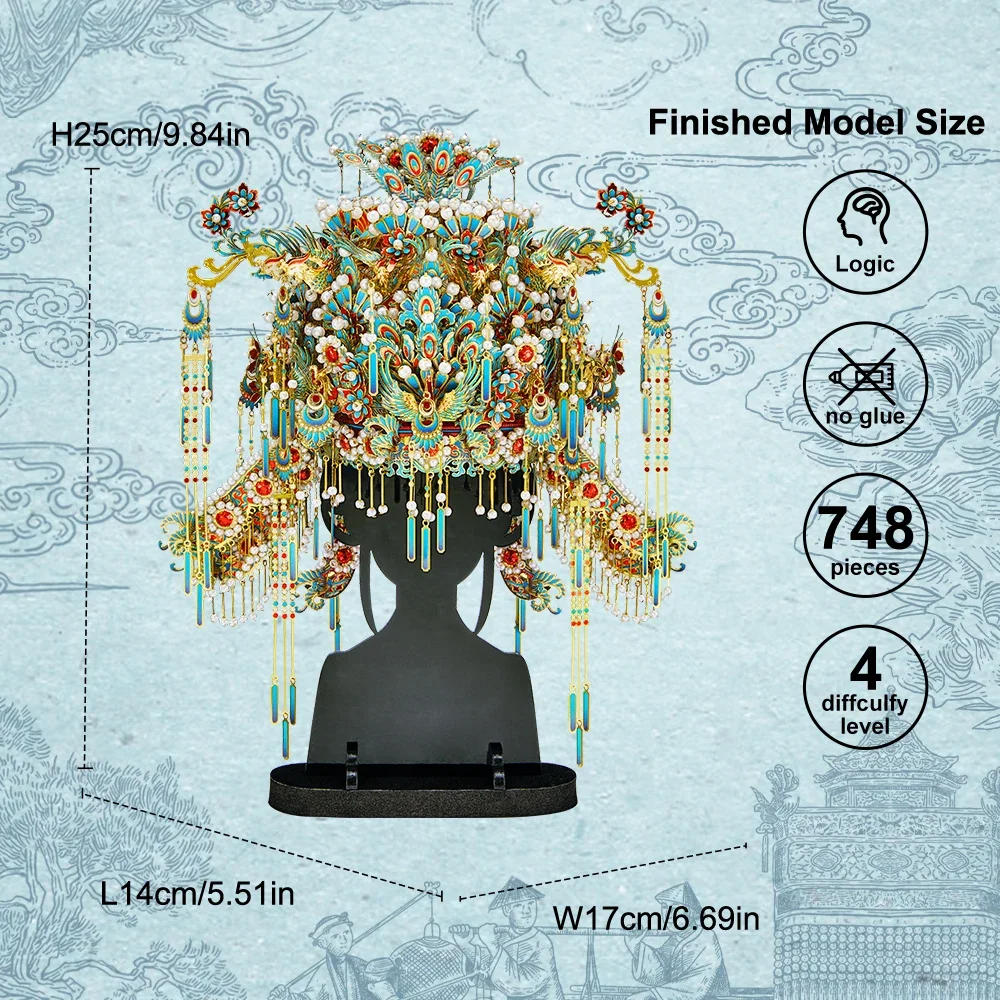 Piececool Kingfisher Phoneix Tiara Assembly Model Kits Chinese Phoenix Coronet DIY Set for Home Collection