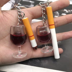 Resin Red Wine Glass Cigarette Butt Keychains Women Men Creative Funny 3D Drink Bottle Bag Box Car Key Ring Accessories Jewelry