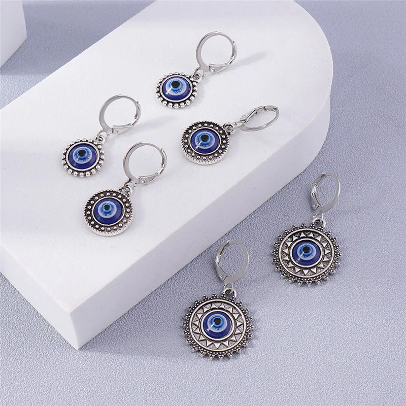 Aihua Antike Silber Farbe Evil Eye Ohrring Für Frauen Böhmen Türkische Glück Blau Auge Ohrringe Sets Schmuck Geschenke – Detail 3