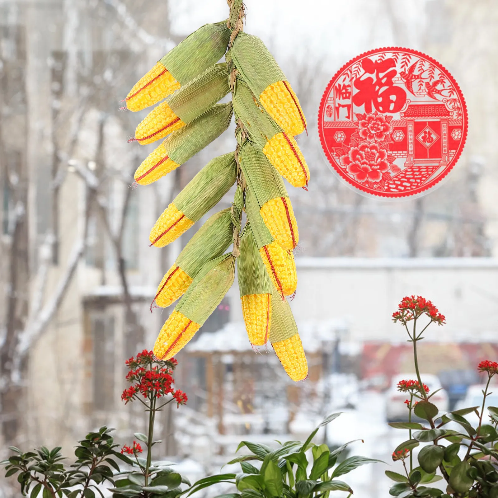 2Pcs Corn Pendants Artificial Vegetable Hanging Decor Lightweight Compact Realistic Farm Wall Home Kitchen Courtyard Photography