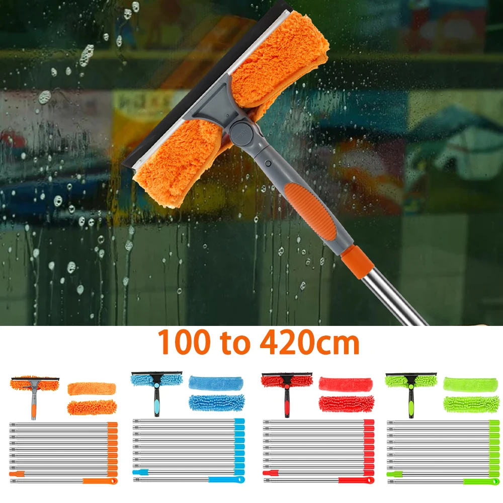 

Extendable Window Cleaner Tools Set 2 in 1 Double Sided Glass Squeegee Cleaner Duster Mop 180° Swivel Window Cleaning Tools