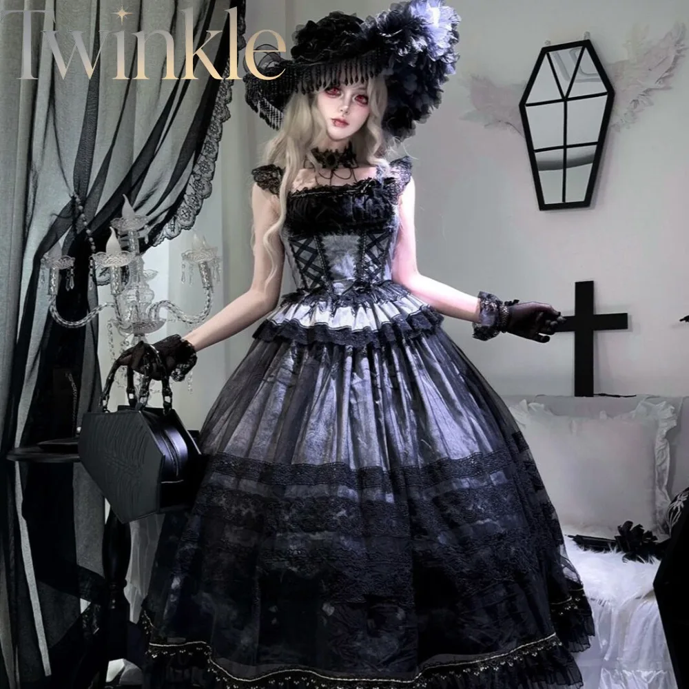 Lolita Princess Elegant Cla Camisole Dress Two-Piece Set Women Sweet Japanese Kawaii Skirt Ruffle Lace Harajuku Tea Party