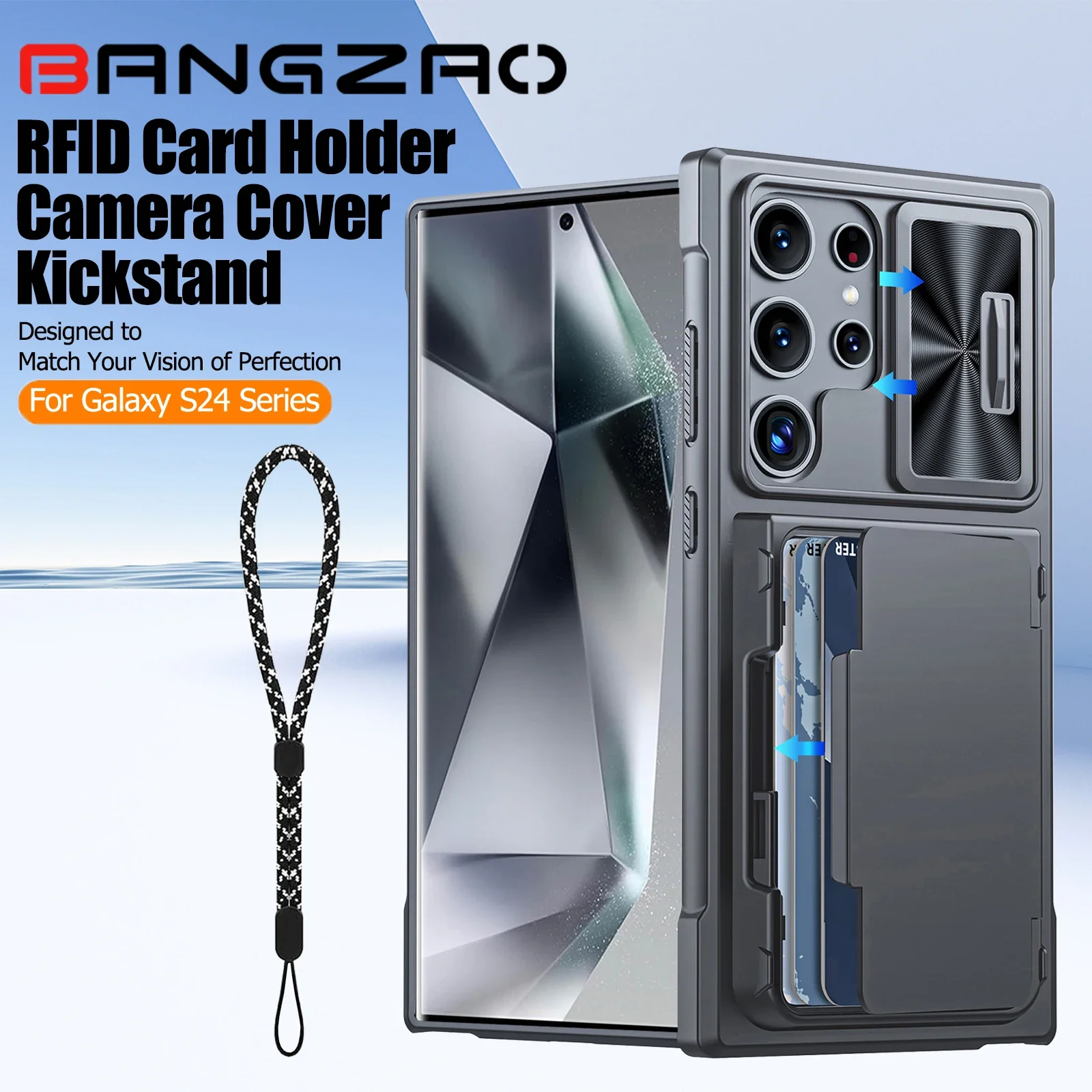 

Подставка для Galaxy S24 Plus/24 Ultra Wallet, держатель для RFID-карт, чехол для камеры, прочный противоударный силиконовый чехол на весь корпус-Gary