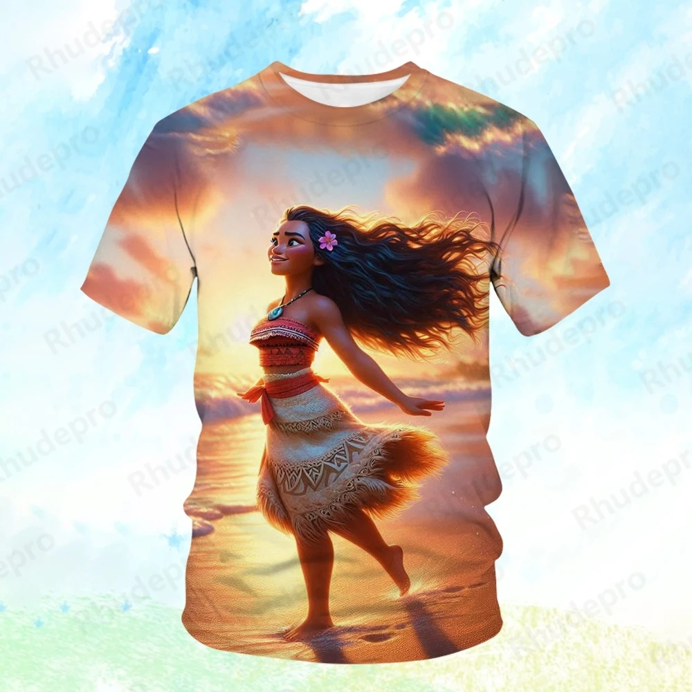 Disney 2025 verano Popular nueva camiseta 3D Moana jefe Tui moda fina suelta Casual moda fresca tendencia niños