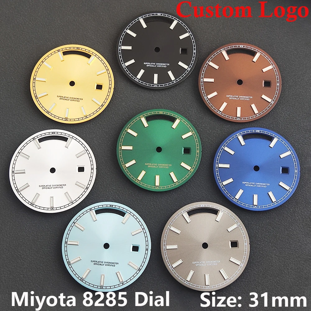 

8285 Dial Day And Date Sunray 31mm no logo Dial with Green lumi For 8285 Movement High Quality Watch Face Modification parts
