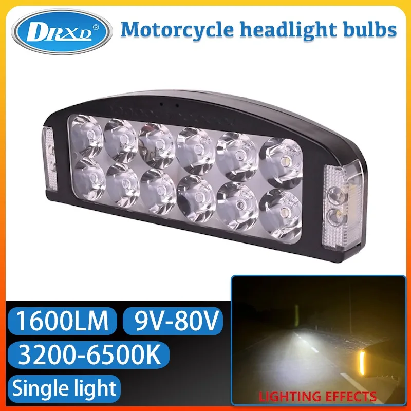 DC 9-80V 16W Motorcycle LED SpotLights 1600LM Universal Motorbike 3200-6500K Single Lihgt Waterproof For Rainy Day.