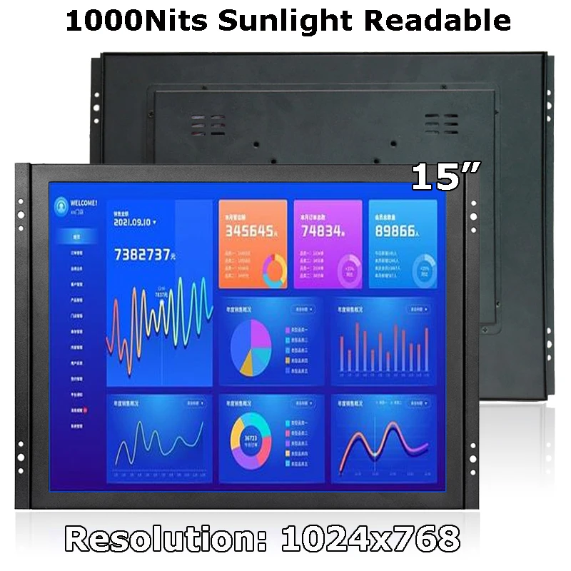 15 Inch 1000 Nits Outdoor Use Open Frame Industrial Resistive Touch/Capacitive Touch Screen Monitor For Automation Machine