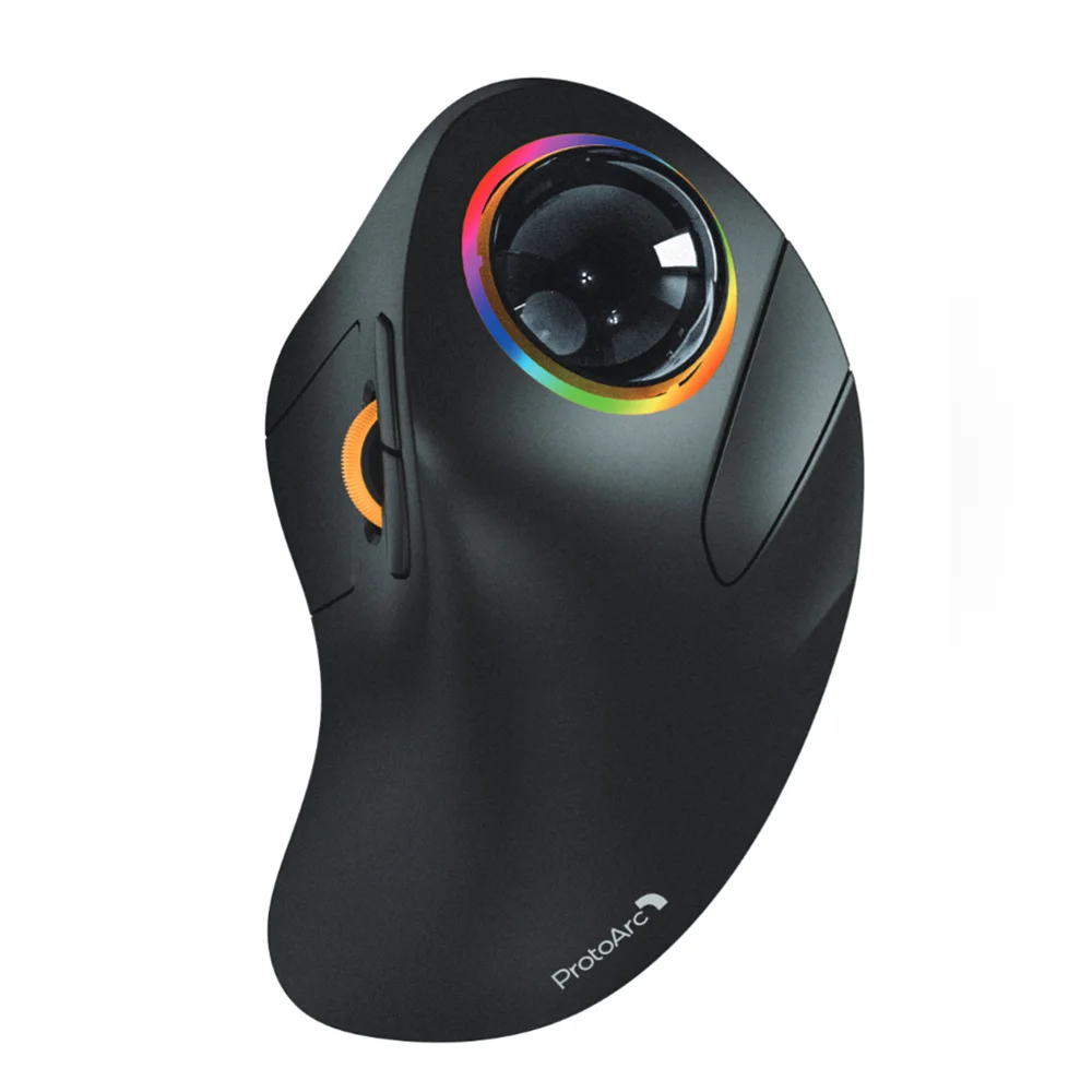 Protoarc Wireless Index Finger Trackball Mouse Rechargeable Rgb Rollerball Bt 2.4g Mice For Computer Laptop 3 Device Connection