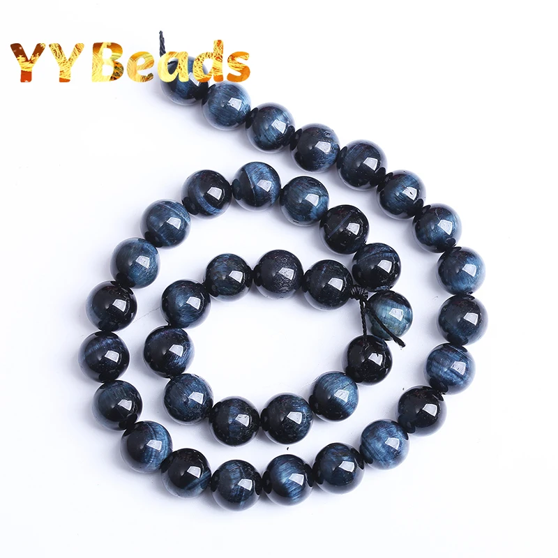 6A Natural Black Blue Tiger Eye Stone Round Loose Beads For Jewelry Making DIY Charms Bracelets Accessories 15\