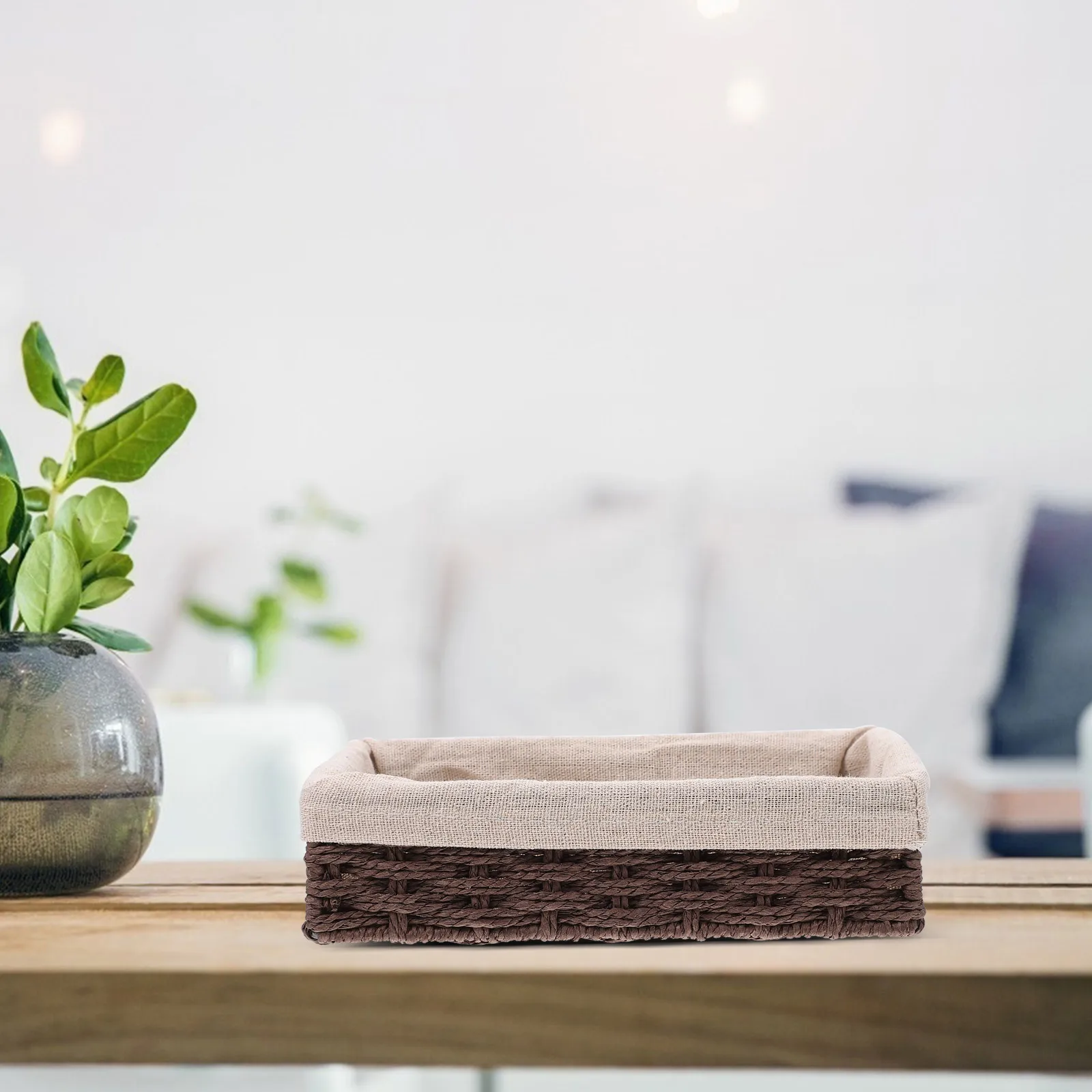 

1pc Storage Basket Desktop Organizer Household Sundries Snacks Keys Plant Fiber Woven Hemp Rope Natural Texture Indoor
