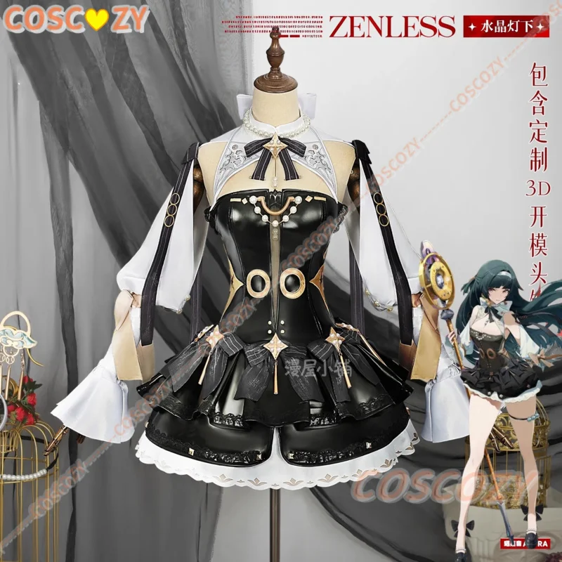 Juego Zenless Zone Zero Astra Yao candelabro Cosplay disfraz peluca sombreros pendientes agente traje de cuero negro uniforme de Halloween