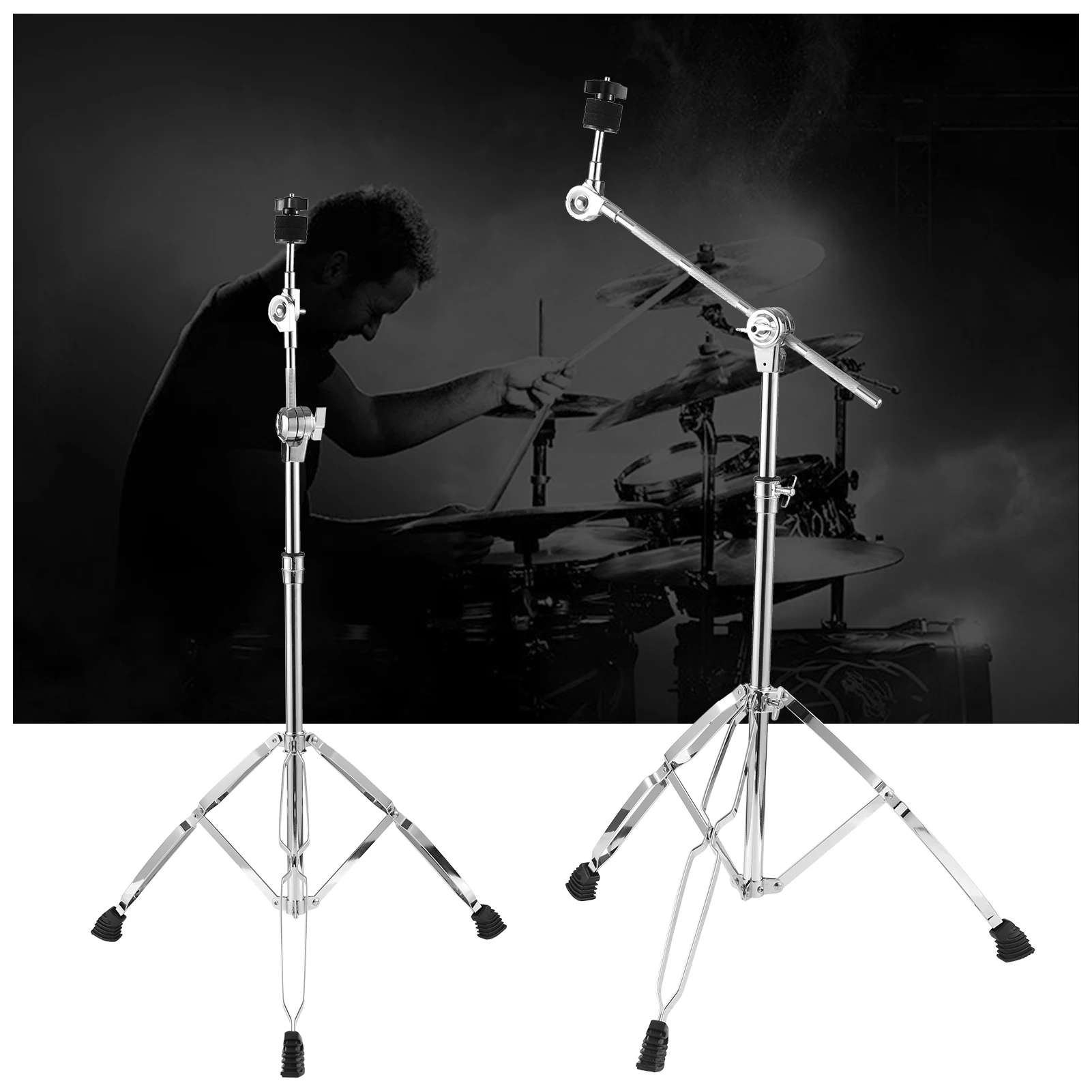 Cymbal Stand Straight & Boom Cymbal Stand Double Braced Legs Height & Angle Adjustable Drum-kit Cymbal with Rubber Feet for Drum