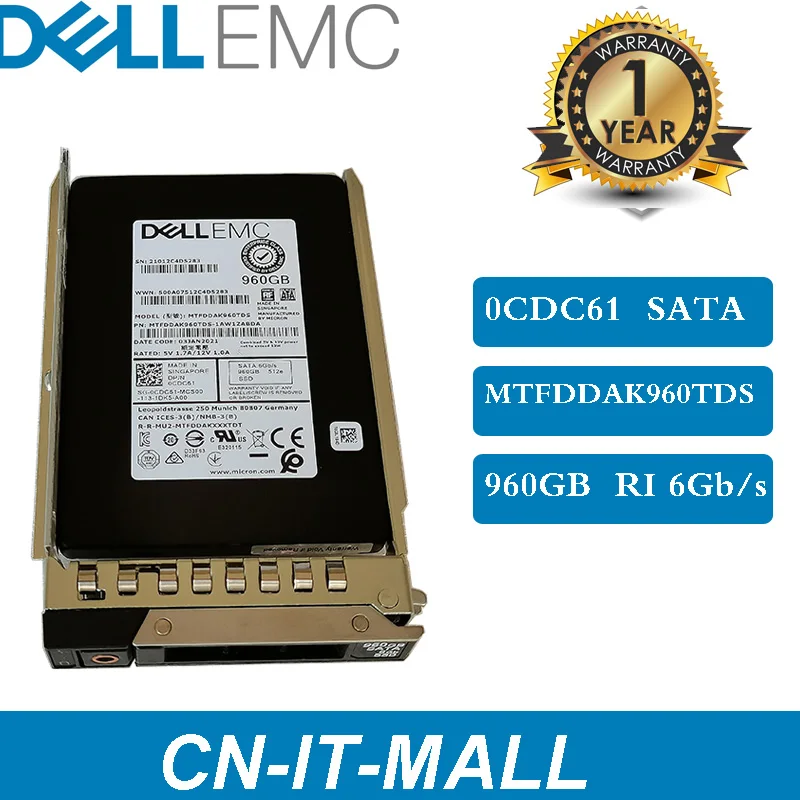 2.5 Dell EMC 960GB SAS 12Gbps Read Intensive MTFDDAK960TDS 0CDC61 960G RI 512e Server SSD CDC61 DXD9H