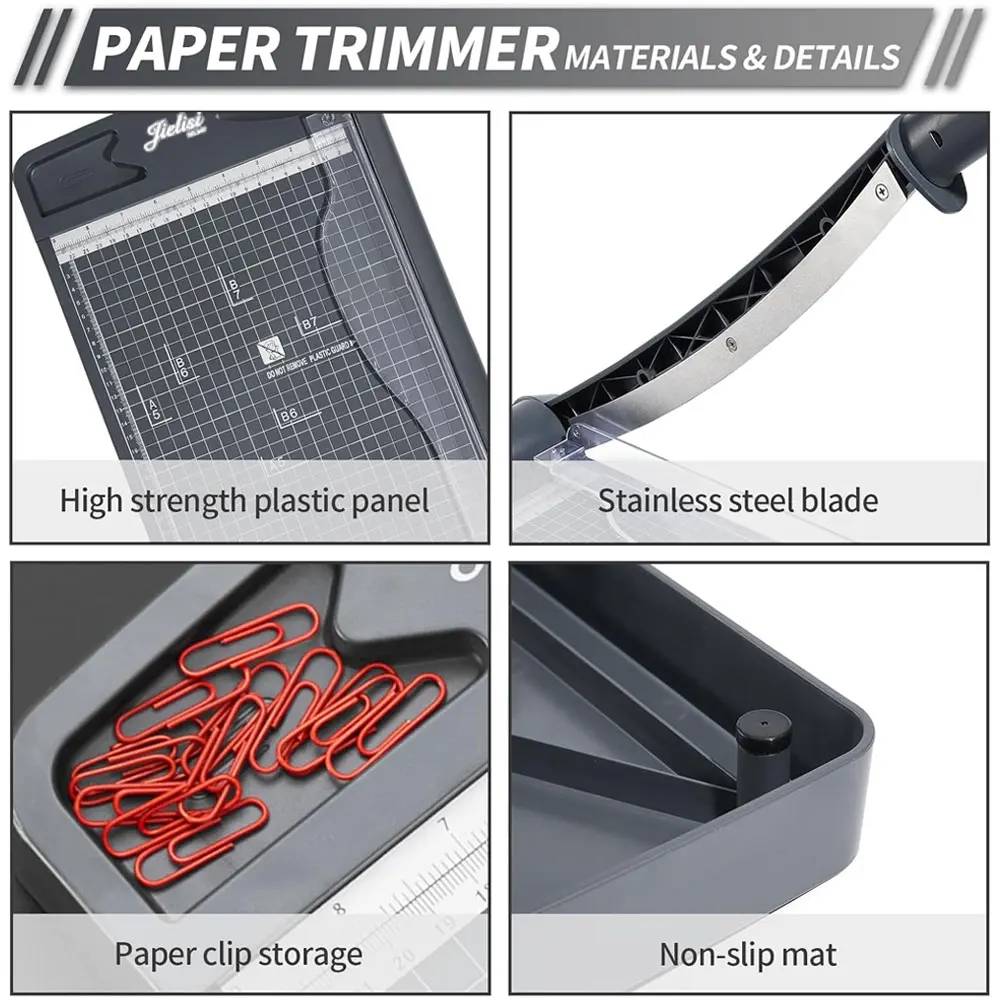 Coupe-papier A4 gris robuste, coupe-papier, coupe de précision, base PVC, capacité de 16 feuilles.