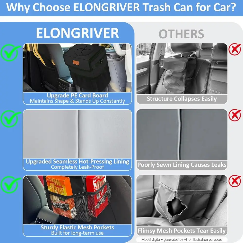 Car Trash Can Bin Back Seat Leak Proof, Cute Car Trash Bag Hanging, Vehicle Trash Can SUV Truck Van, Automotive Garbage Cans Fro view 5