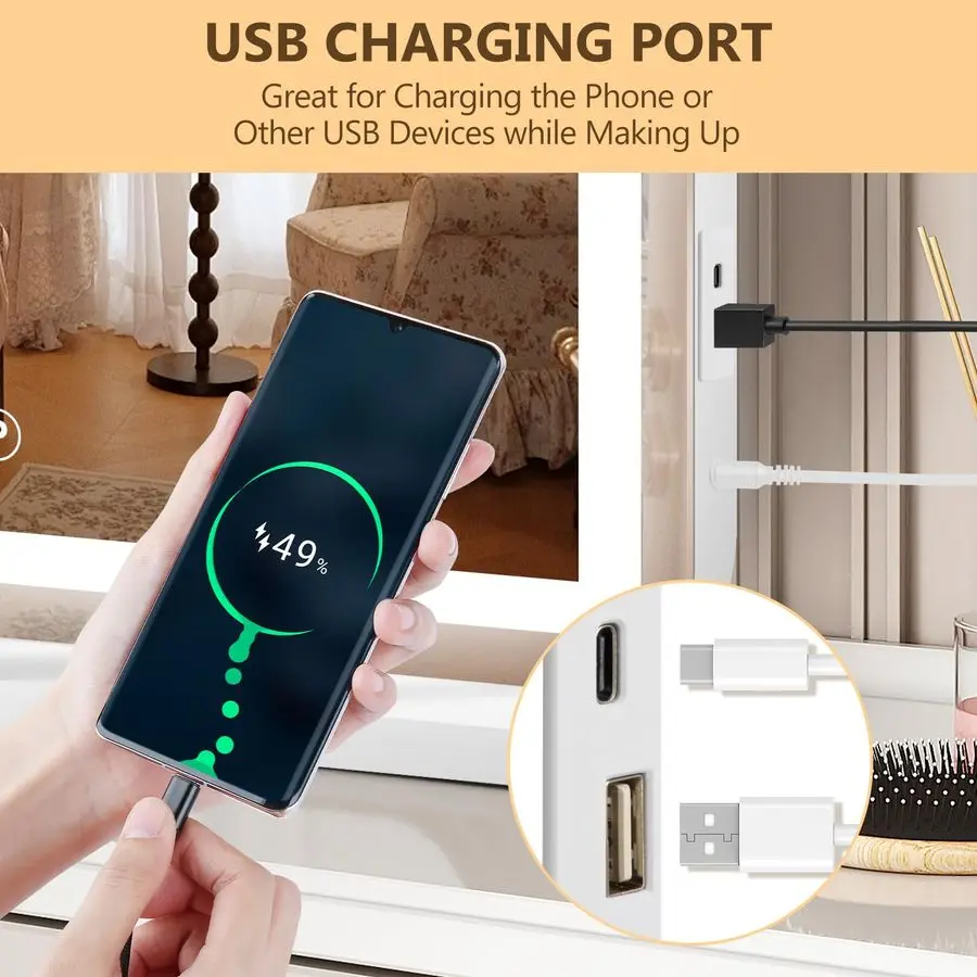 مرآة زينة مع أضواء، مرآة مكياج LED، مرآة مكياج مضاءة مع 3 أضواء قابلة للتعتيم، تحكم ذكي بشاشة تعمل باللمس، Al #6