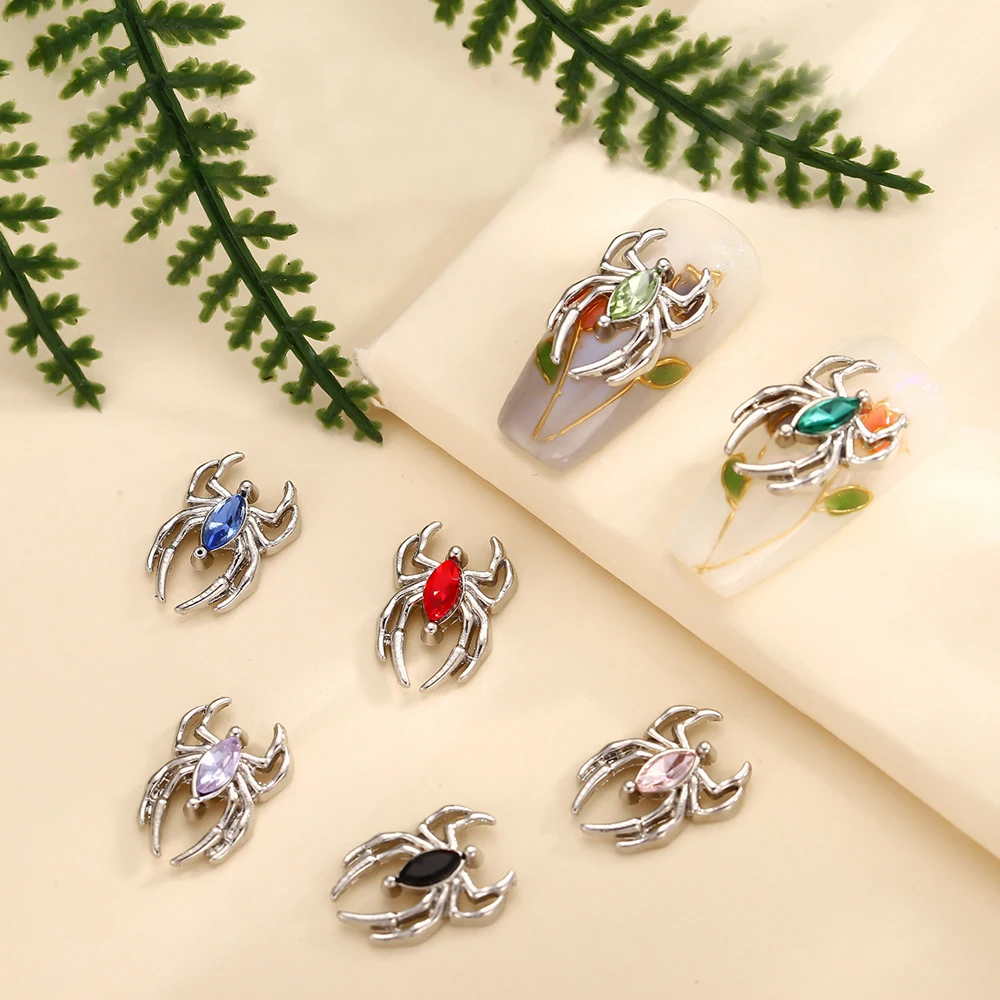 

10Pcs Diamond Spider Nail Art Charm 3D Silver Luxury Crystal Gemstone Alloy Spider Nail Ornament DIY Exquisite Nail Accessories