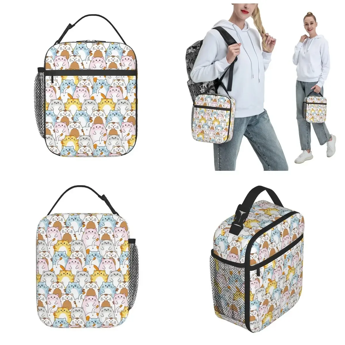 

Cute Colorful Cat Cartoon Accessories Insulated Lunch Bag School Kawaii Happy Meow Storage Food Box Cooler Thermal Lunch Box