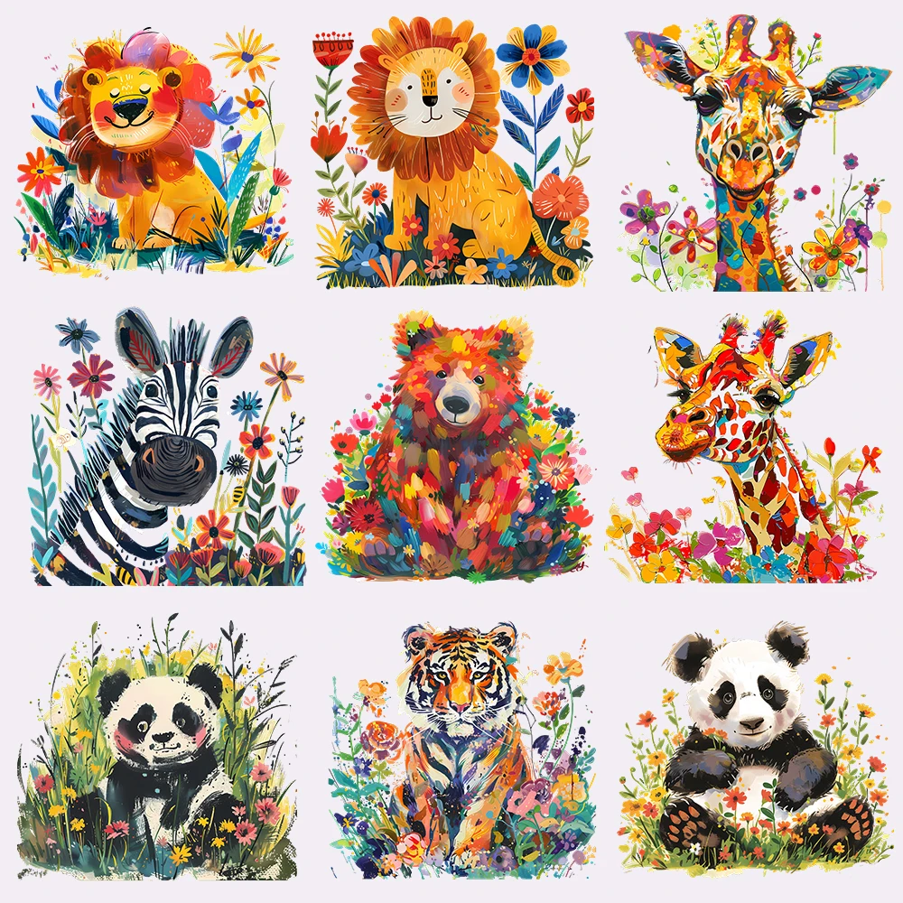 Pegatinas de transferencia de calor para planchar para niños, pintura de acuarela, Animal, Panda, Tigre, transferencia de planchado para ropa, apliques Diy, 25cm