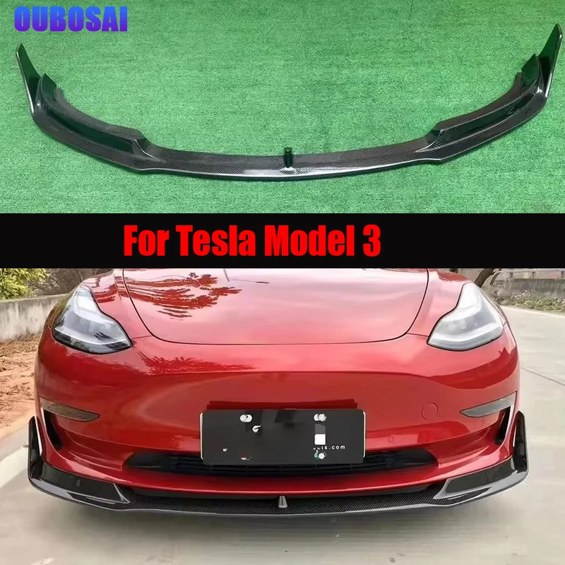 

For Tesla Model 3 2017+ V style Carbon Fiber Car Front Bumper Diverter Spoiler Diffuser Front lip chin automotive parts body kit