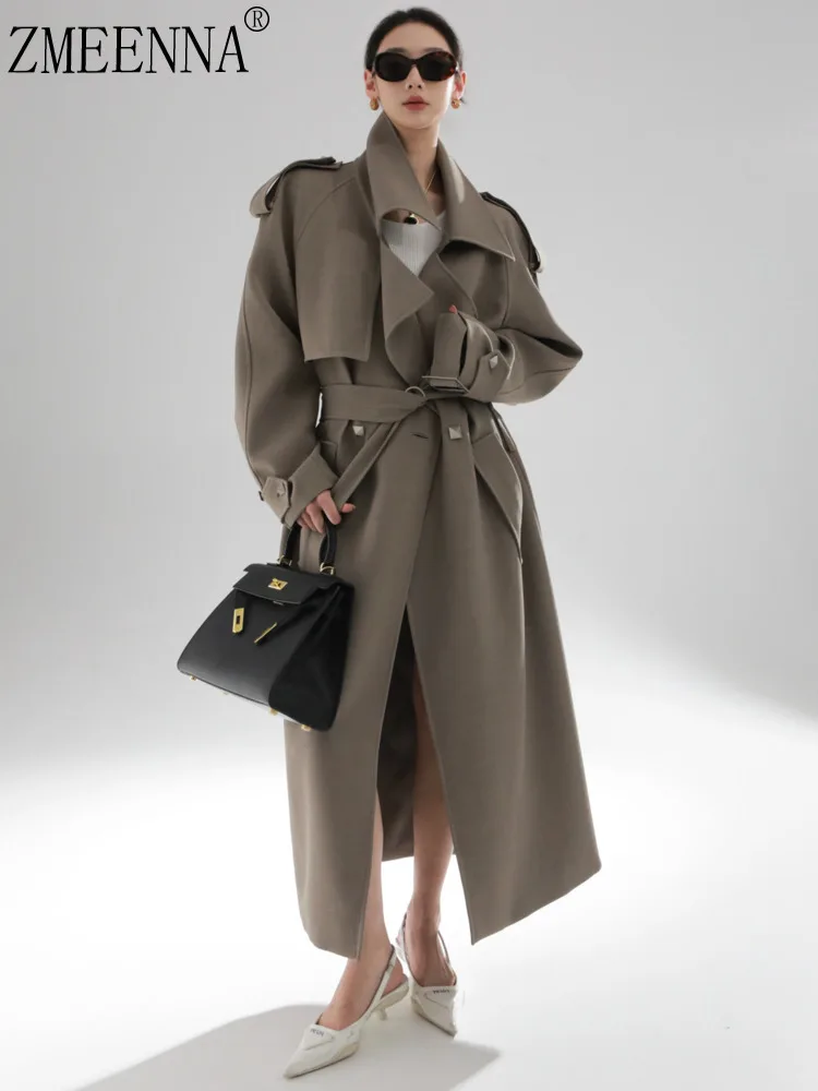 

ZMEENNA Women's Classic Trench Coat Long Double Breasted Winter Overcoat With Belt Stylish Lapel Windbreaker Jacket ZM3470