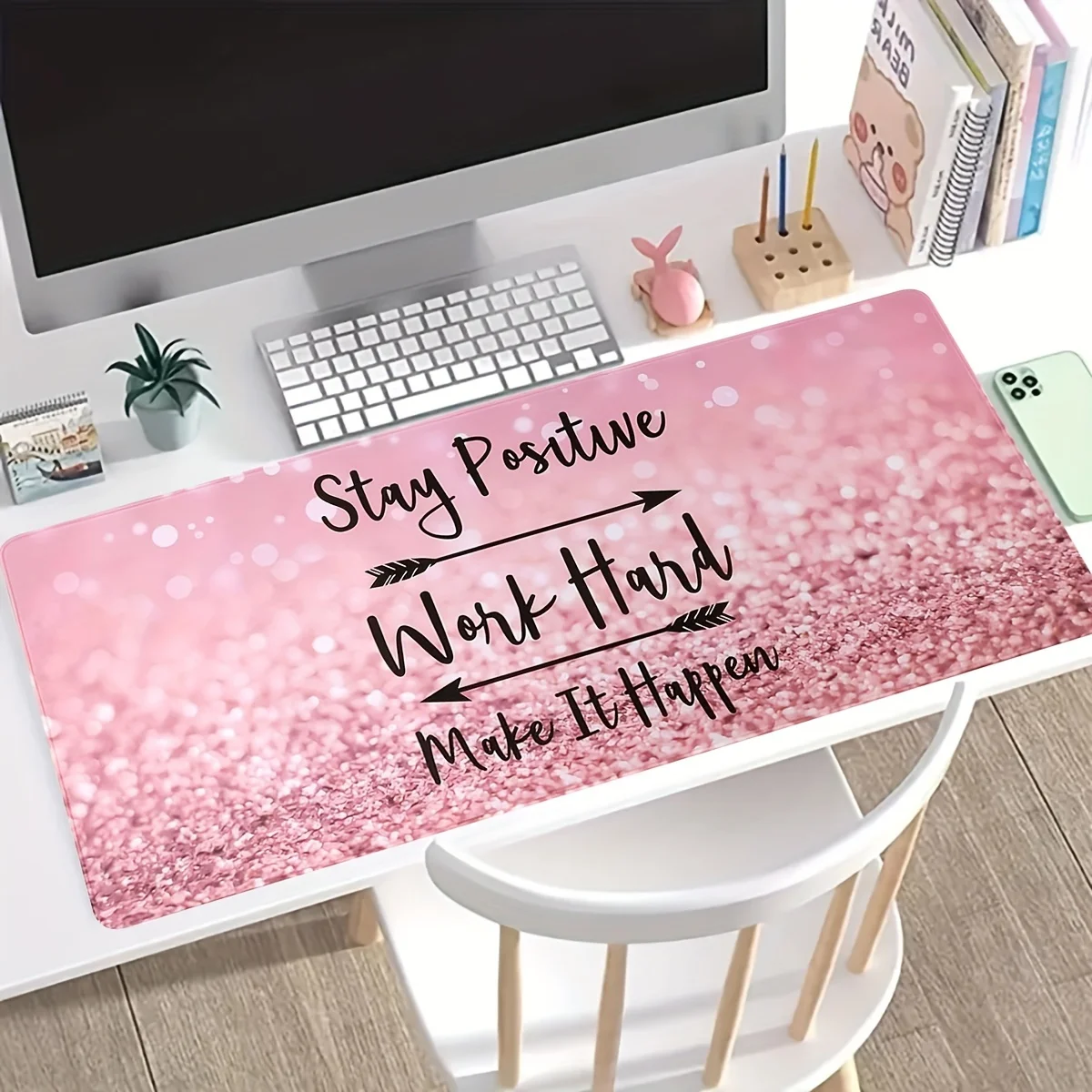 

Pink Stay Positive Mouse pad Expansion Mouse pad 900x400MM XXL Large computer keyboard pad table mat Home office gaming work