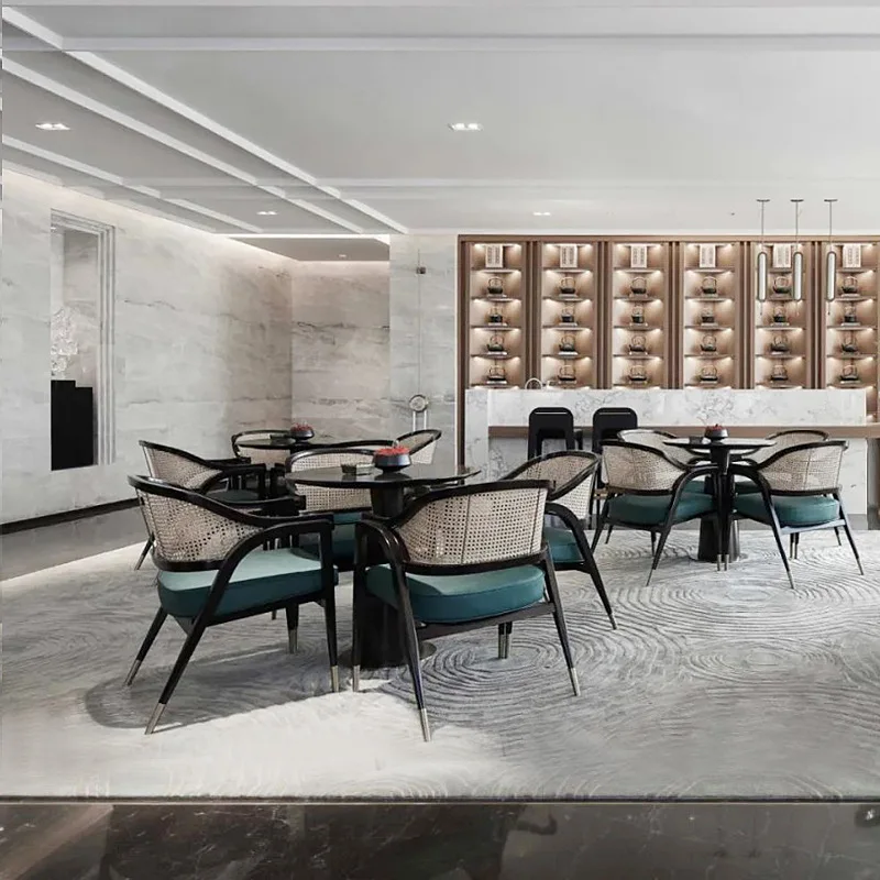 

Customized Nordic rattan solid wood dining chair restaurant hotel dining table and chair combination simple leisure chair