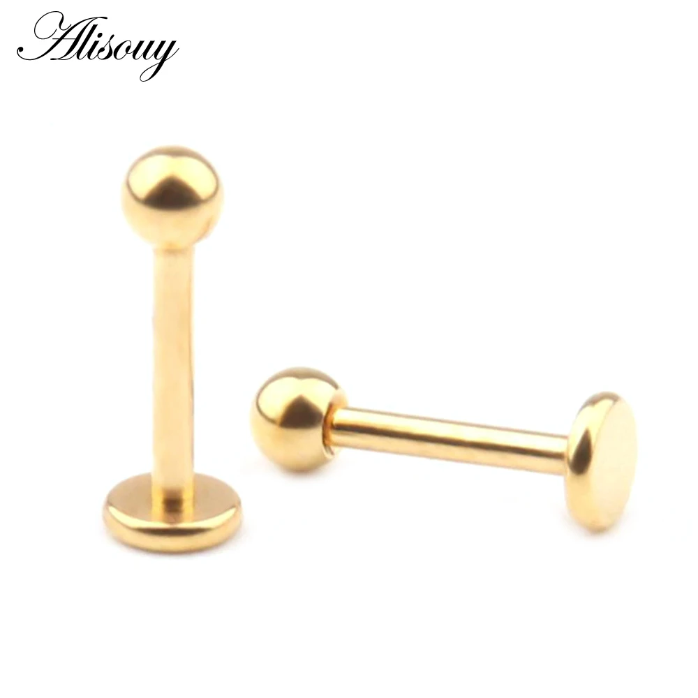 Alisouy 1PC 16G 20G Length 6mm Stainless Steel Gold Color Ball Lip Ring Labret Helix Tragus Ear Piercing Body Jewelry Women