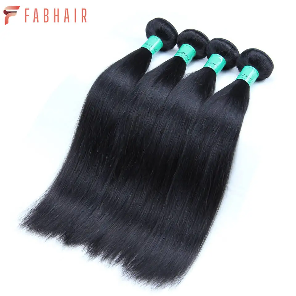 

FABHAIR Brazilian Bone Straight Hair Bundles 100% Remy Human Hair Weave Bundles Straight Virgin Hair Extensions 1/3/4 PCS