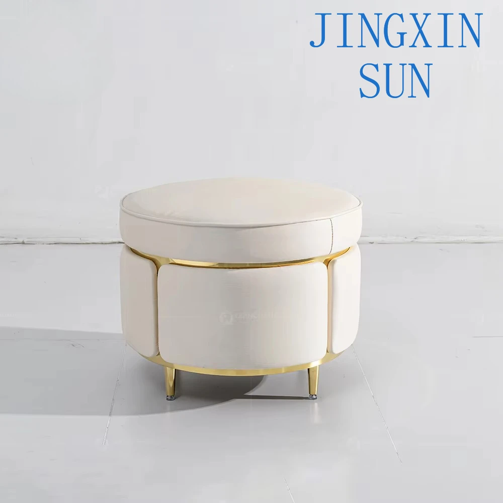 White Velvet Small Cube Round Stainless Steel Footstool Seat Bench Interior Decoration Footstool Footstool Ottoman