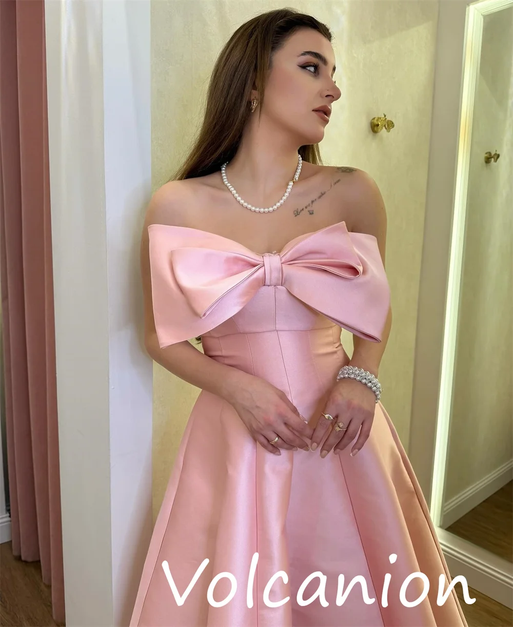 Customized Intricate Matching Charmeuse Bow Pleat A-line Strapless Midi Dresses Bespoke Occasion Fashion