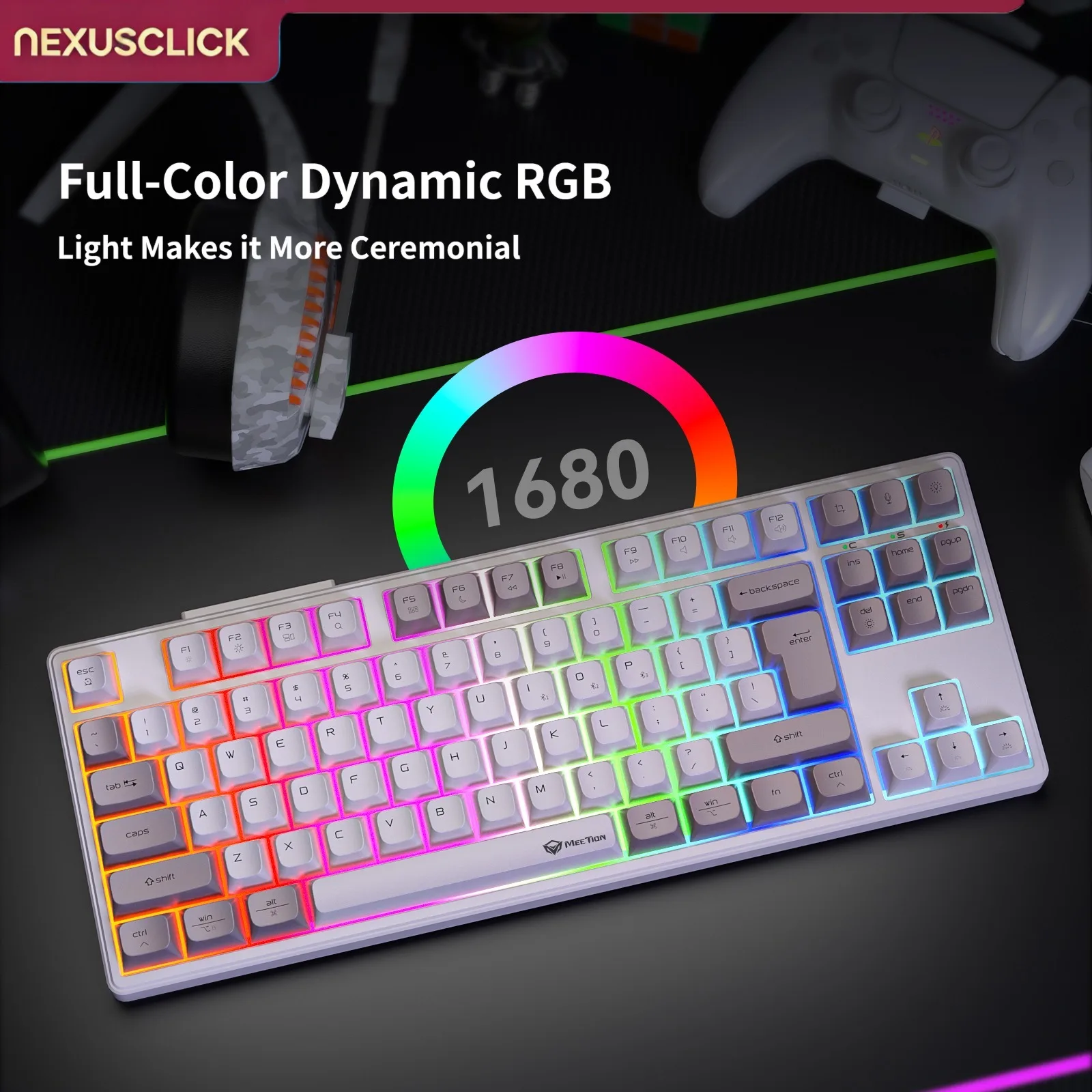 87 Keys Tri-Mode Hot Swappable Mechanical Keyboard NexusClick Silent PBT Keycaps RGB Backlit Bluetooth 4000mAh Battery Wireless
