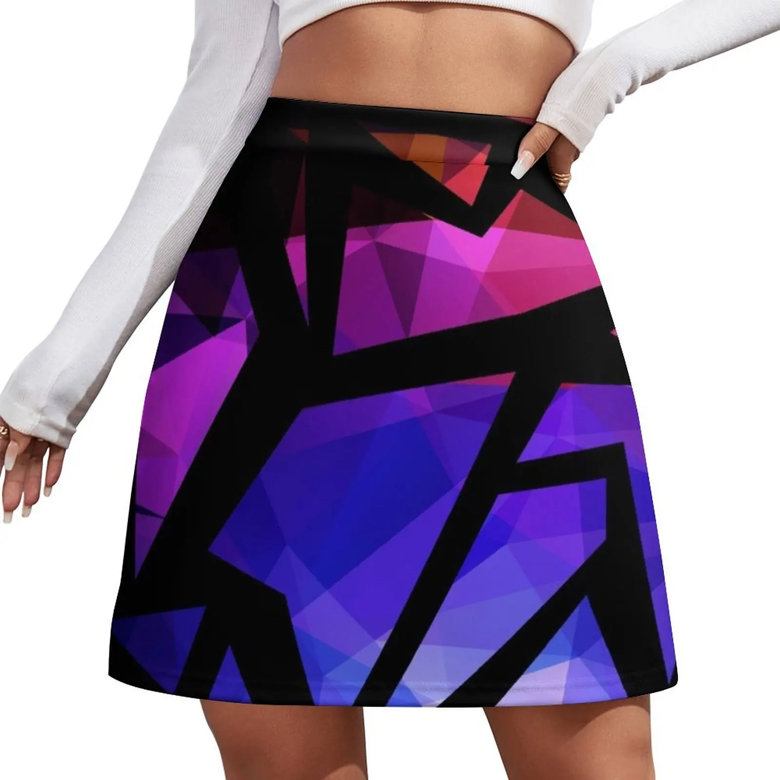 

Abstract print of triangles polygon print. Bright dark design colors Mini Skirt Women's summer dress elegant dresses for women