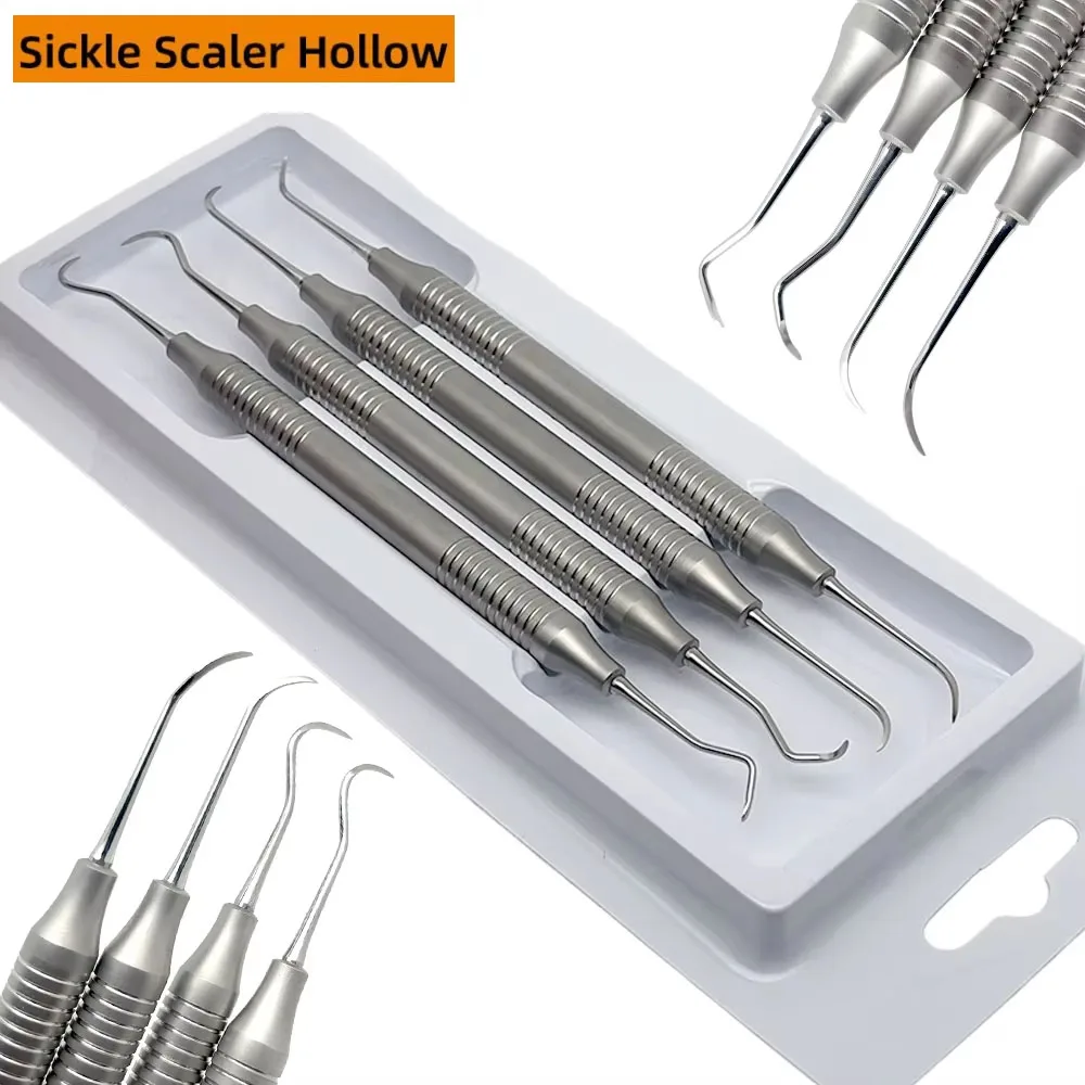 4PCS Double Ended Tooth Scaler Kit for Dental Exam Cleaning Stainless Steel Professional Dentistry Tools Oral Hygiene Set