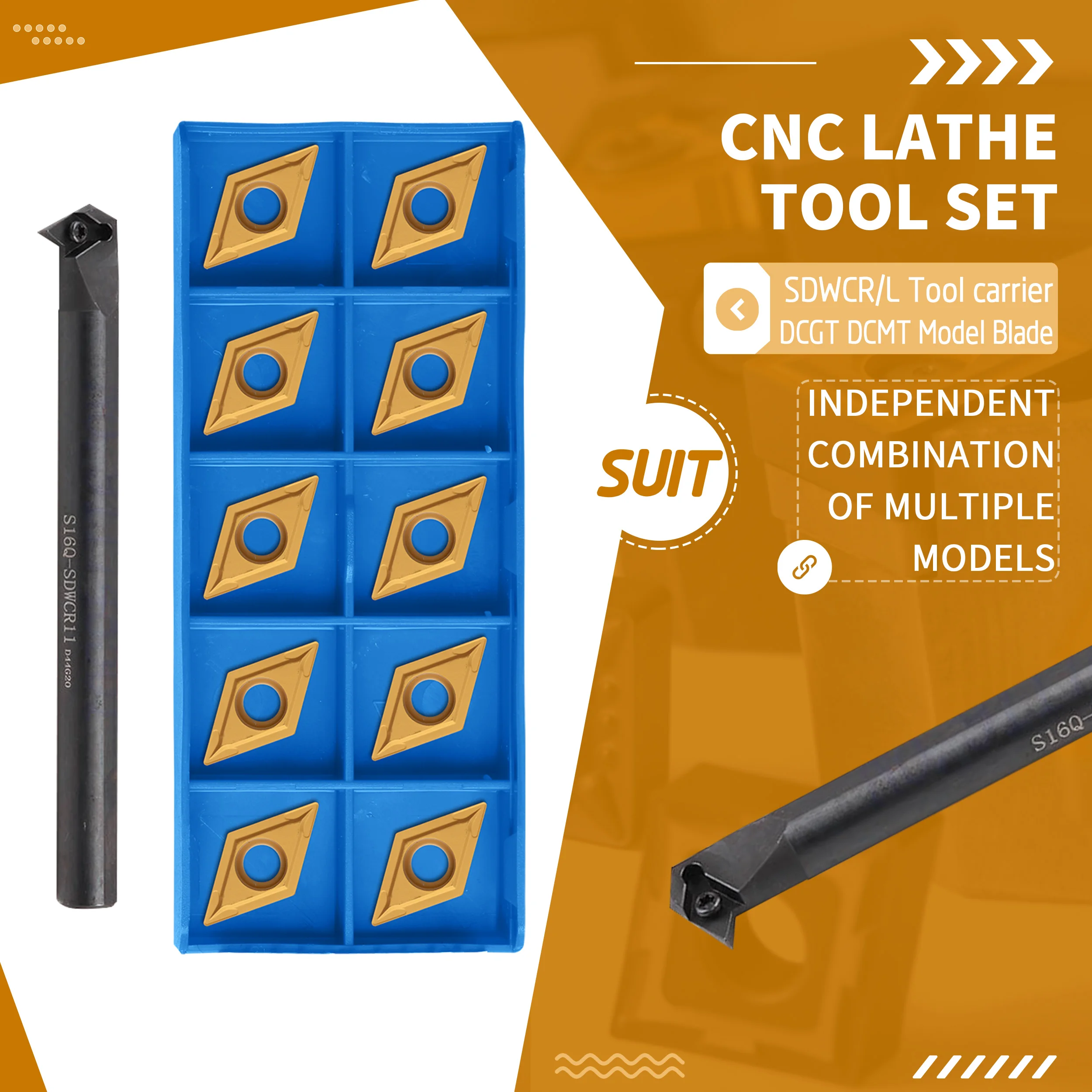 S16Q-SDWCR11 S20R S25S-SDWCL CNC Machine Tools Internal Turning Tool Holder +10Pc DCMT11T3 Lathe Carbide Blade Precision Seismic