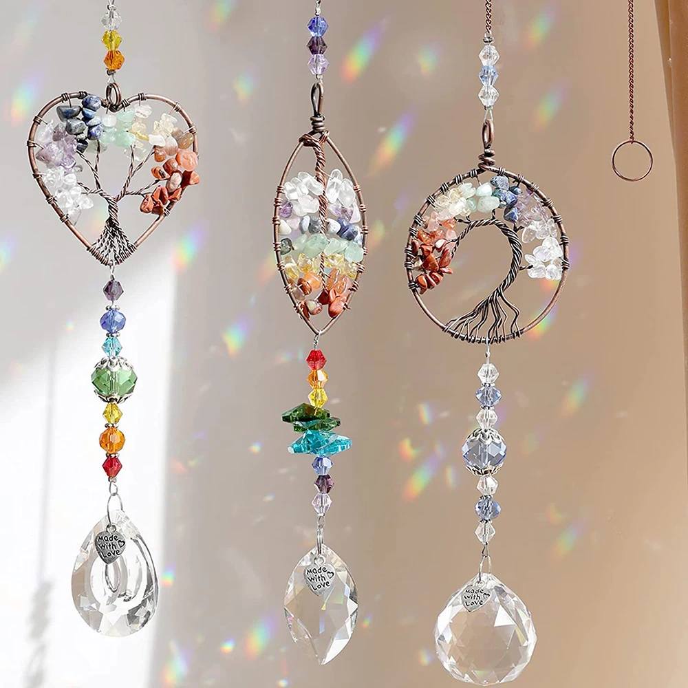 1Pcs Crystal Tree Prisms Glass Pendant Wind Chimes Rainbow Maker Drop Suncatcher Indoor Window Car Hanging Garden Decor Gift DIY