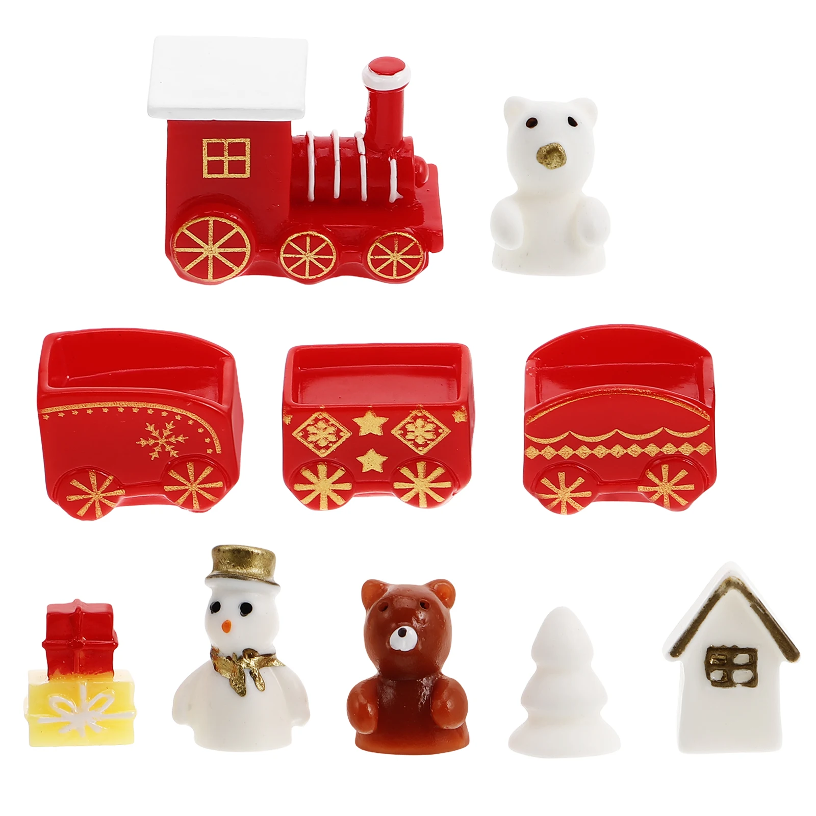 

10pcs Mini Locomotive Snowman Gift Group Christmas Decor Table Top Ornaments Wooden Winter DIY