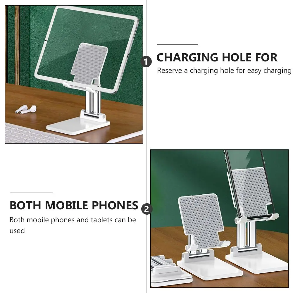 Foldable Tablet Stand Desk Mount White Adjustable Holder for Phone Tablet Multi-angle Support Stable Double Pole
