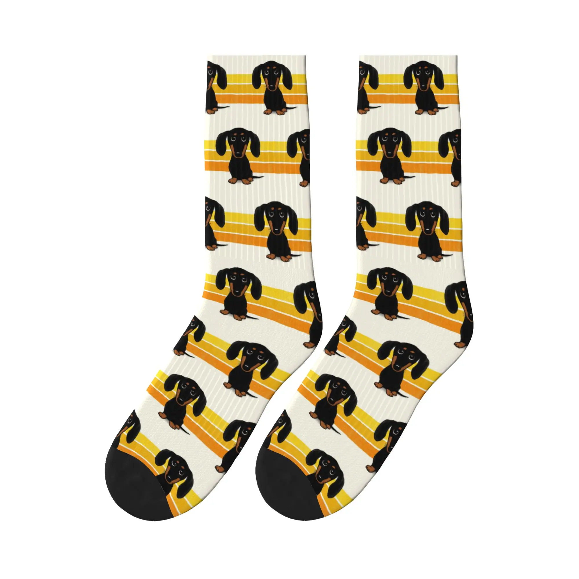 

Cute Black and Tan Smooth Coated Dachshund Cartoon Dog Sports Socks Super Soft Stockings All Season Long Socks for Man's Woman's