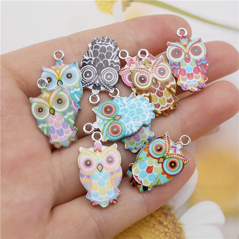 Julie Wang 10PCS Small Enamel Owl Charms Alloy Cartoon Bird Animal Pendants Necklace Bracelet Jewelry Making Accessory