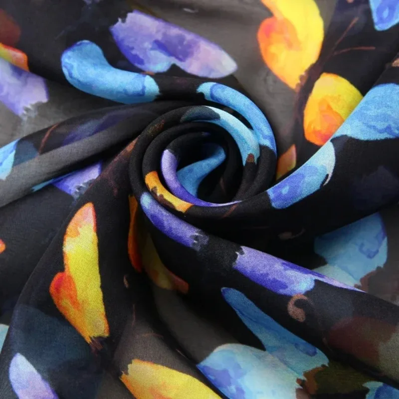 135cm wide 8mm colorful flydragon print thin silk chiffon fabric for summer long and short dress shirt clothes D524