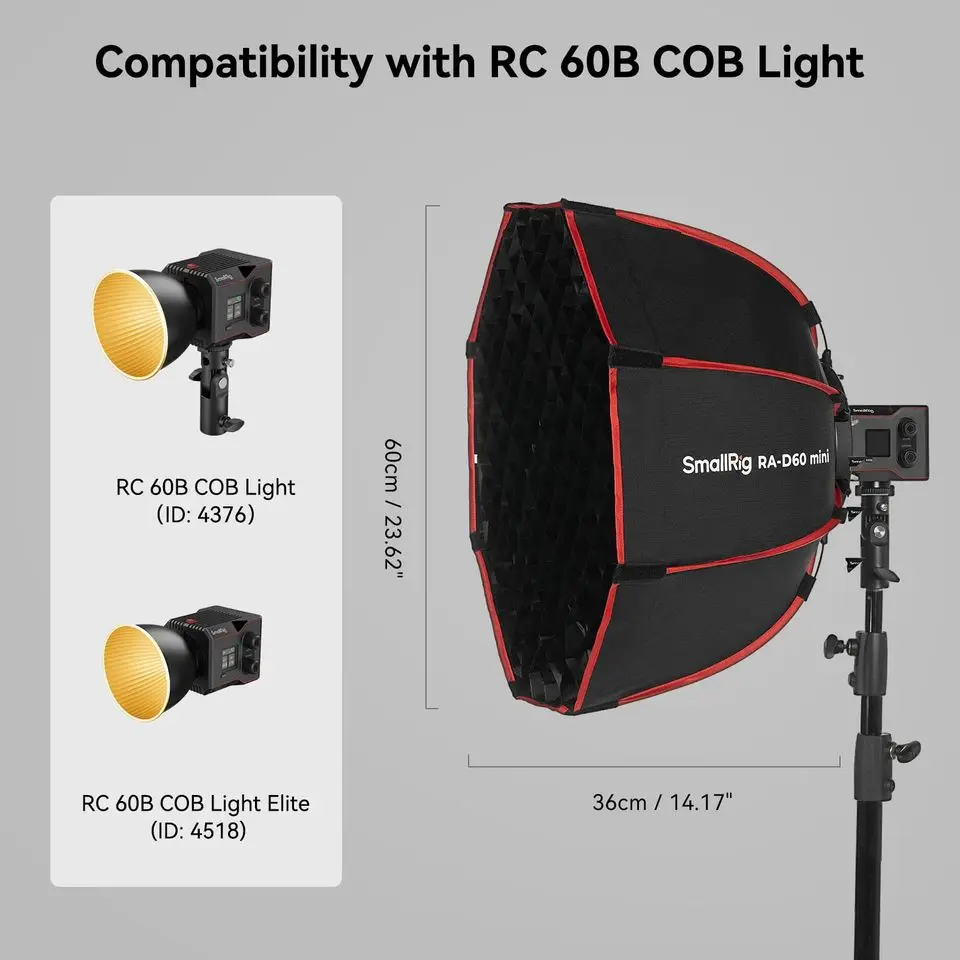 SmallRig RA-D60 Parabolic Softbox, 23.6" Quick Release Softbox with Carrying Bag,Compatible with SmallRig RC 60B COB Video Light
