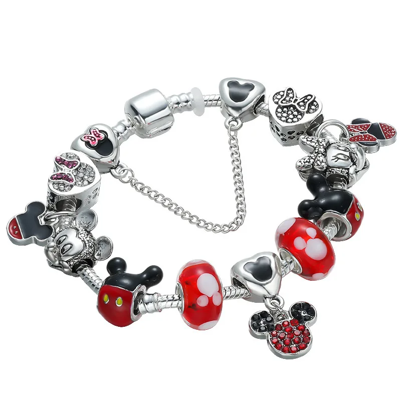 Disney Cartoon Cute Mickey Mouse Head Charm Bracelets for Women Girls Fans Lovely DIY Beads Hand Accessories Gifts