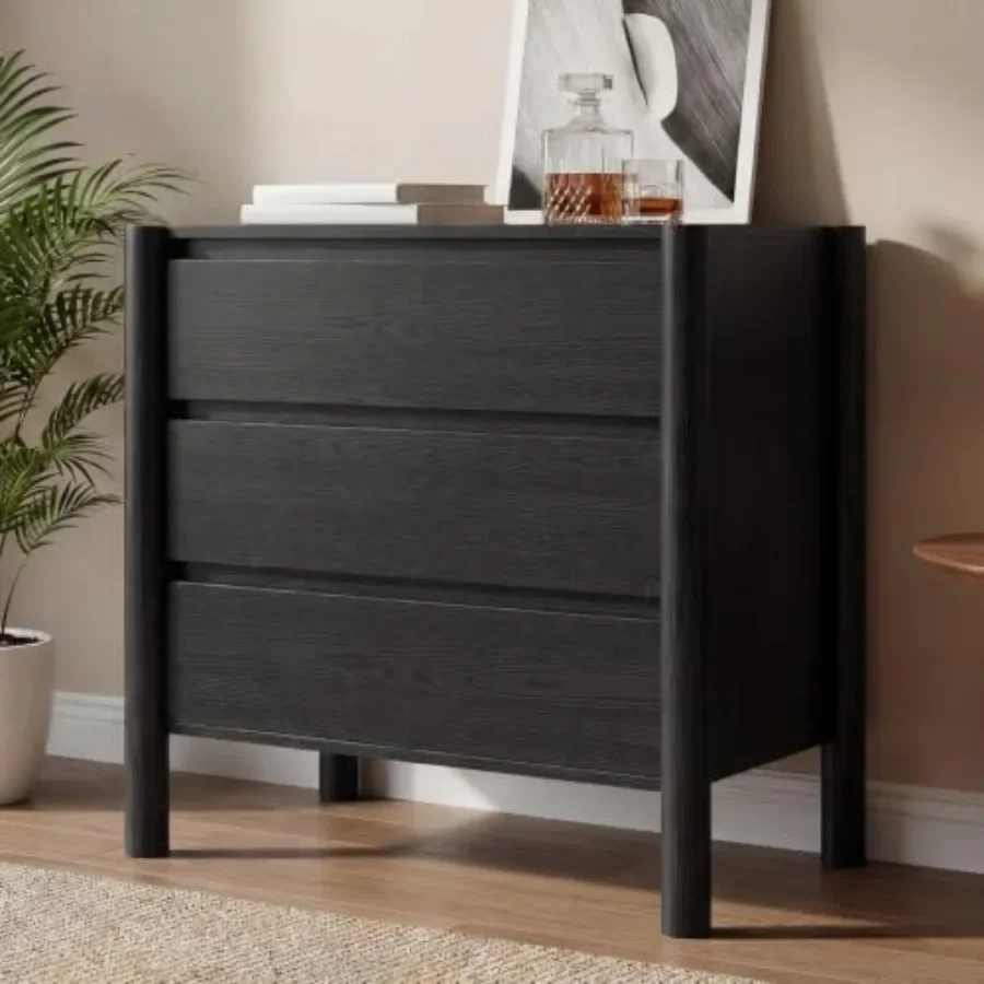 3 Drawer Dresser for Bedroom, Mid Century Modern Chest in Solid Wood, Walnut Finish, Smooth Gliding Drawers and Tapered Legs