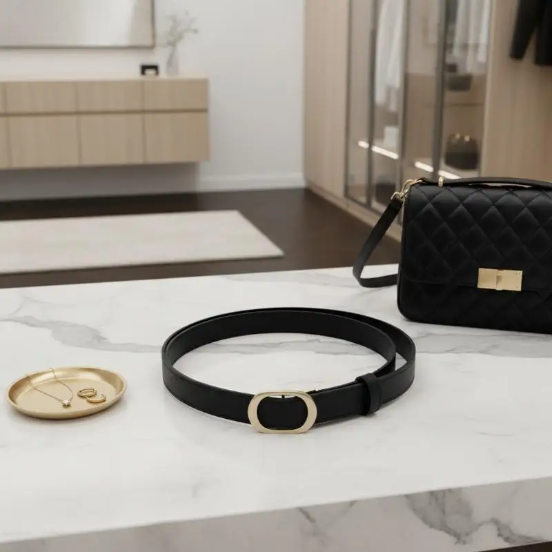 New Women Belt Fashionable Gold Button Non Perforated High-end Fashion Belt Authentic LeisureBelt Paired With Pants Jeans Belt