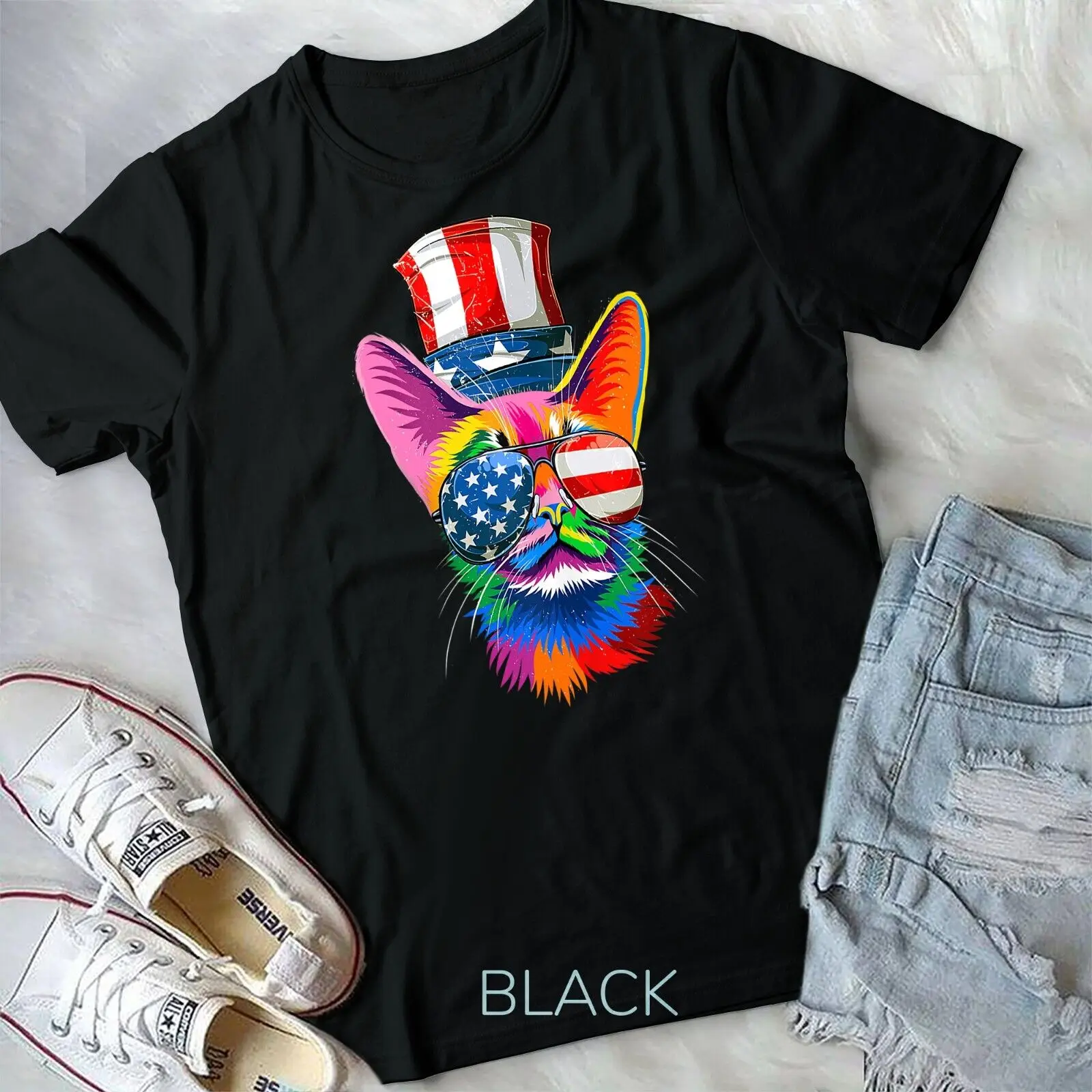 

Cute Cat 4th Of July Costume Colorful Art Rainbow Pride Unisex T-shirt